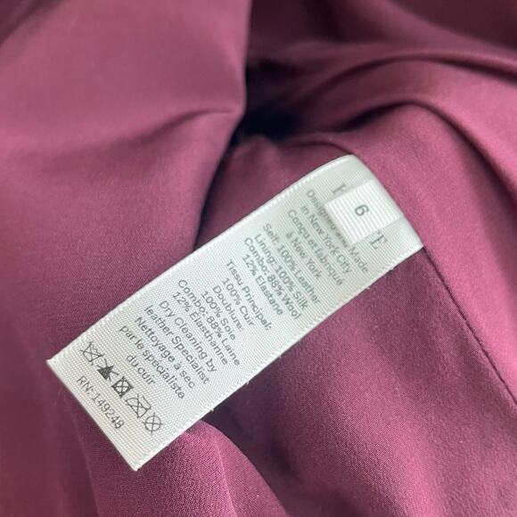 KHAITE Larissa Shearling-Collar Leather Bomber Jacket Bordeaux Wine - Picture 10 of 12